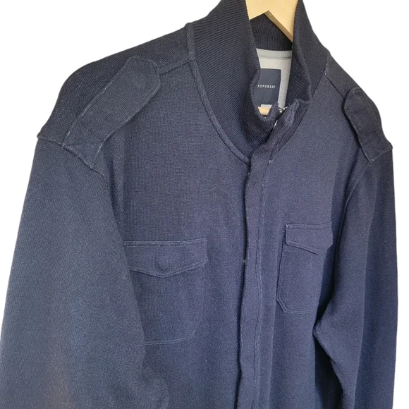 Banana Republic Tactical Sweater Preppy Cardigan Wool Blend Navy Blue Me… - Picture 11 of 17